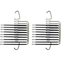 Relaxdays Mehrfach Hosenbügel, 2er Set, Hosenhalter 9-Fach, rutschfest, platzsparende Multibügel, Metall, Silber/schwarz