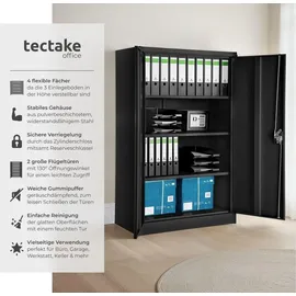 Tectake tectake® Aktenschrank aus pulverbeschichtetem Stahl, 3 höhenverstellbare Einlegeböden, 140 x 90 x 40 cm