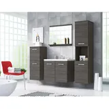 P & B Badezimmer, Eiche dunkel, Metall, 5-teilig, 2 Fächer, 5 Schubladen, 120 cm, Fsc, hängend, Spiegel mit Ablage, Badezimmer, Badmöbelsets & Badmöbelserien, Badmöbel-Sets