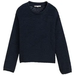 TOM TAILOR DENIM Damen Pullover mit Lochmuster, blau, Uni, Gr. M