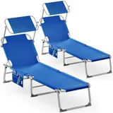 Casaria® 2er Set Sonnenliege Klappbar Wetterfest Alu Gartenliege Mit Dach Liegestuhl 150kg Belastbar Leicht Garten Relaxliege Pool 2 Personen Blau