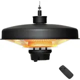 Costway Infrarot Deckenheizstrahler 2000W, Terrassenstrahler Elektroheizung zum Aufhängen, Heizgerät mit Fernbedienung, Infrarotstrahler IP65 was... - Schwarz