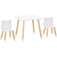 HOMCOM 3-teiliges Kindertisch-Set bogenförmige Kindersitzgruppe Tisch mit 2 Stühlen MDF Tischbeine aus Kiefernholz Weiß+Naturholz 56 x 56 x 50 cm