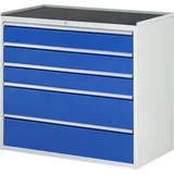 RAU Schubladenschrank Serie 7000, HxBxT 1.035 x 1.145 x 650 mm, 5 x 90%-Auszug-Schubladen 3 x 150, 2 x 240 mm, Arbeitsplatte Metall