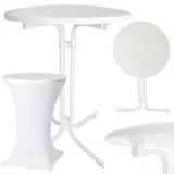 Onbest Stehtisch klappbar – mit festlicher Husse – 110cm hoch – Ø80 cm Tischplatte – rund– für In- & Outdoor –Bistrotisch – Biertisch – Gartentisch - Gartentisch Klapptisch (Weiß)
