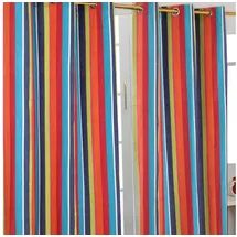 Homescapes - Gardinen mit Ösen Multi-Streifen 2er Set 100% Baumwolle, 137x117 cm