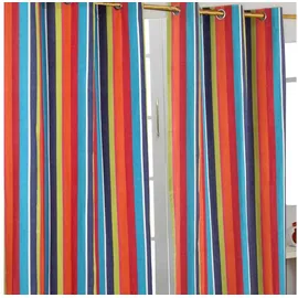 Homescapes - Gardinen mit Ösen Multi-Streifen 2er Set 100% Baumwolle, 137x117 cm