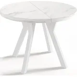 WFL GROUP Designer Runder Ausziehbarer Esstisch - Loft-Stil, Industriell, Platzsparend - Weiße Beine - 100 bis 150 cm - für 6-8 Personen - Hergestellt in EU - Weiß Marmor - 150 cm