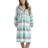 Aquarti Damen Frottee Bademantel Morgenmantel Gestreift mit Kapuze, Farbe: Mint, Größe: XXL - XXL