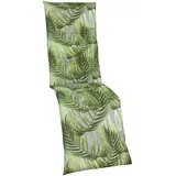 Relaxsesselauflage, Grau, Grün, Textil, Blätter, Füllung: Schaumstoff, Vlies, rechteckig, 48x5x168 cm, Oeko-Tex® Standard 100, pflegeleicht, langlebig, mittels Gurtband zu befestigen, Outdoor-Kissen, Gartenstuhlauflagen, Hochlehner-Auflagen
