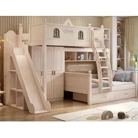 Xlmoebel Etagenbett Hochbett Holz in Weiß mit Schubladen und integriertem Zugang (Etagenbett, 1-St., Etagenbett mit Schubladen und Rutsche, Weiß), Made in Europa braun