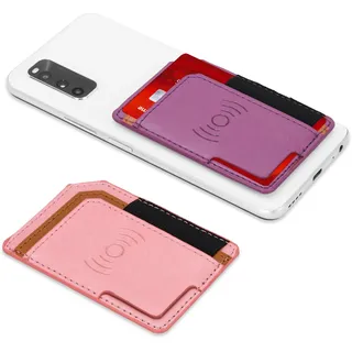 Modixun 2 x Handy-Brieftaschen zum Aufkleben mit Gummiband, Kreditkartenhalter aus Leder für Handyhülle, klebrige Handy-Tasche für die Rückseite des Handys, kompatibel mit den meisten Handys,