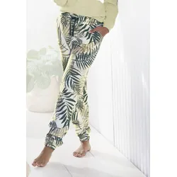 Sweatpants LASCANA, Damen, Gr. 48/50, N-Gr, grün (grün gemustert), Sweatware, Obermaterial: 60% Baumwolle, 40% Polyester, bedruckt, feminin, Basic lang, Hosen, Loungehose mit Allover-Druck, Loungewear