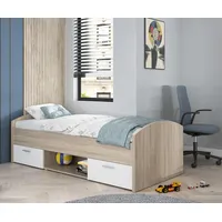 Forte Jugendbett Winnie 90 x 200 cm mit 2 Schubladen - Sonoma Eiche / Weiß