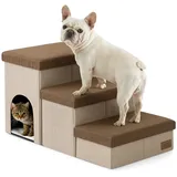 COZY KISS Hundetreppe für Kleine Hunde mit Stauraum, Breite Haustiertreppe Faltbare für Bett und Couch, Hunderampe mit Rutschfestem Boden, Lecksichere (Braun, Condo(83x43x43cm), 3)