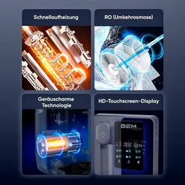 BEM Unicora Wasserfilter Osmoseanlage Umkehrosmose Trinkwasser Wasseraufbereiter UV Direktanschluss, Heißwasserspender 6 Temperaturstufen), TDS Monitor Kalkfrei für Küche Büro