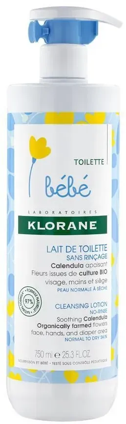 Klorane Bébé Toilette Lait de Toilette au Calendula Bio 750 ml lait
