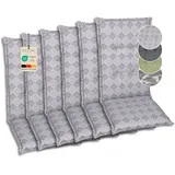 GO-DE Textil Bequeme und attraktive Polsterauflagen für Hochlehner-Gartenstühle (6er-Set, Rautenlinien grau, Hochlehner)