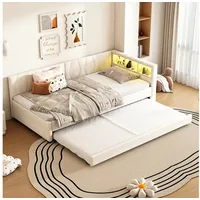 HAUSS SPOLE Schlafsofa 90x200cm mit USB+Typ C, LED-Licht, ausziehbarem Bett, Leinen, Beige, mit Ablage, ausziehbares Tagesbett mit USB-C Ladefunktion 90x200 cm, Ohne Matratze beige