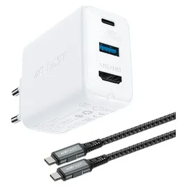 ACEFAST 2in1 GaN-Ladegerät 65W USB Type-C / USB, HDMI-Adapter 4K @ 60Hz Set Kabel) Weiß (A17 Drinnen, AC, 1,8 m, Weiß)
