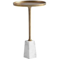 KADIMA DESIGN Beistelltisch Echter Marmor Metall 34x34x58 cm Anstelltisch Gold Weiß, Kleiner Abstelltisch Rund, Wohnzimmertisch Couch Modern, Marmortisch