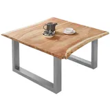 Couchtisch Baumkante massiv Akazie naturfarben 80 x 80 cm silber BILLY