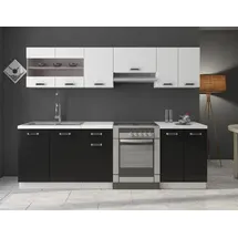 Küchen-Preisbombe Küchenzeile Omega 240 cm Schwarz + Weiss