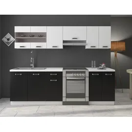 Küchen-Preisbombe Küchenzeile Omega 240 cm Schwarz + Weiss