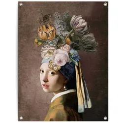 Poster REINDERS "Vermeer Blumenmädchen mit dem Perlenorhrring", bunt (farbe bild(er): bunt), B:60cm H:80cm T:0,1cm, Leinwand, Bilder, Outdoor für Garten oder Balkon