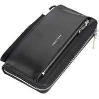 A-QMZL Geldbörse Herren Lange Geldbörse Herren Clutch Große Kapazität Leder Geldbörse Herren Mit Handy-Tasche Kartenhalter Geldbörse Herren Mit Handgelenkschlaufe, Schwarz , 22*11*4cm, Lang