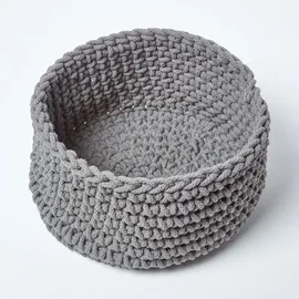 Homescapes Aufbewahrungskorb Gestrickt 37 x 37 x 21 cm Grau