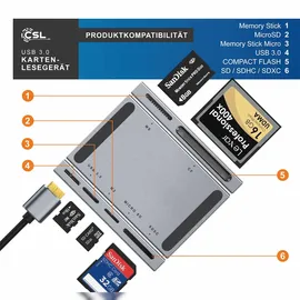 CSL Kartenlesegerät inkl. USB Kabel 5 in 1 Kartenleser mit USB 3.0