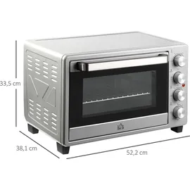 Homcom Minibackofen 32L 1600W Elektrischer Mini Ofen mit Schlackenauffangwanne Metall Edelstahl Glas Silber 52,2 x 38,1 x 33,5 cm