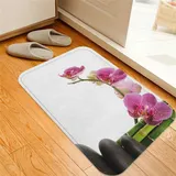 ESVET Badematte rutschfest Teppich,Meditation Spa Steine Orchidee und Bambusstämme Yoga Chakra Bild Grün Fuchsia,Badezimmer Set Matte rutschfest WC-Vorleger 40 x 60 cm