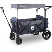 elvent® SmartCruiser Premium Bollerwagen - Handwagen faltbar mit Dach I Sitzpolster, Hecktasche, Feststellbremse, Off-Road-Reifen, 5-Punkt-Gurt I für 2 Kinder | Teleskop-Zugstange (Blau)