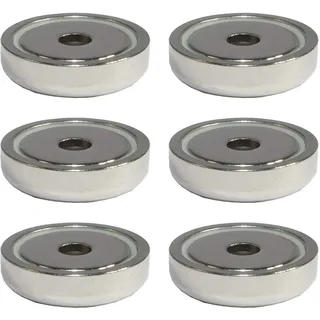 Neodym Magnet mit Bohrung Senkung - Extra Starke Topfmagnete D 25mm - 20 KG Zugkraft - Flachgreifer Rund mit M5 Senkbohrung [6 Stück]
