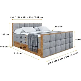 altdecor Boxspringbett mit Matratze und Lattenrost, Topper, Fußteil,Polsterbett mit Bettkasten, Bett mit Stauraum H3- und H4- Matratze, Doppelbett... - Grau
