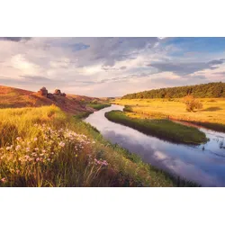 Fototapete PAPERMOON "Fluss durch Landschaft", bunt, B:4,50m L:2,80m, Vlies, Tapeten
