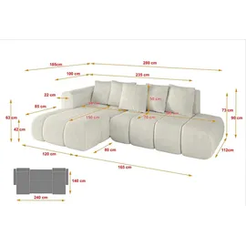 altdecor Ecksofa Cord 2-Sitzer Creme