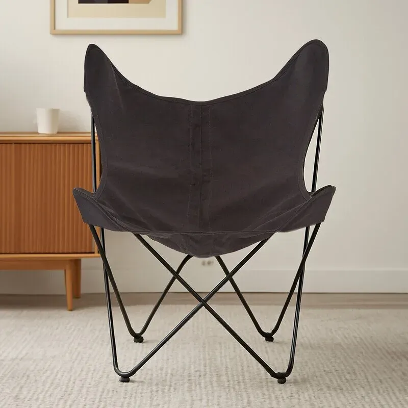 Premier Housewares Robuster schwarzer Schmetterlingsstuhl mit Sling-Sitzfläche, kompakter Akzent-Loungestuhl für Garten und Außenbereich, Beistehstuhl