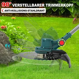 Aorsher Akku Rasentrimmer mit 2× 4000mAh Akkus 21V, 750W Bürstenloser Motor