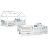 TICAA Hausbett Duo 120 x 200 cm Kiefer massiv weiß