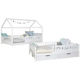 TICAA Hausbett Duo 120 x 200 cm Kiefer massiv weiß