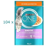 (€ 11,31/kg) Purina ONE Sensitive mit Huhn & Karotten - 104 x 85 g (8,84 kg)