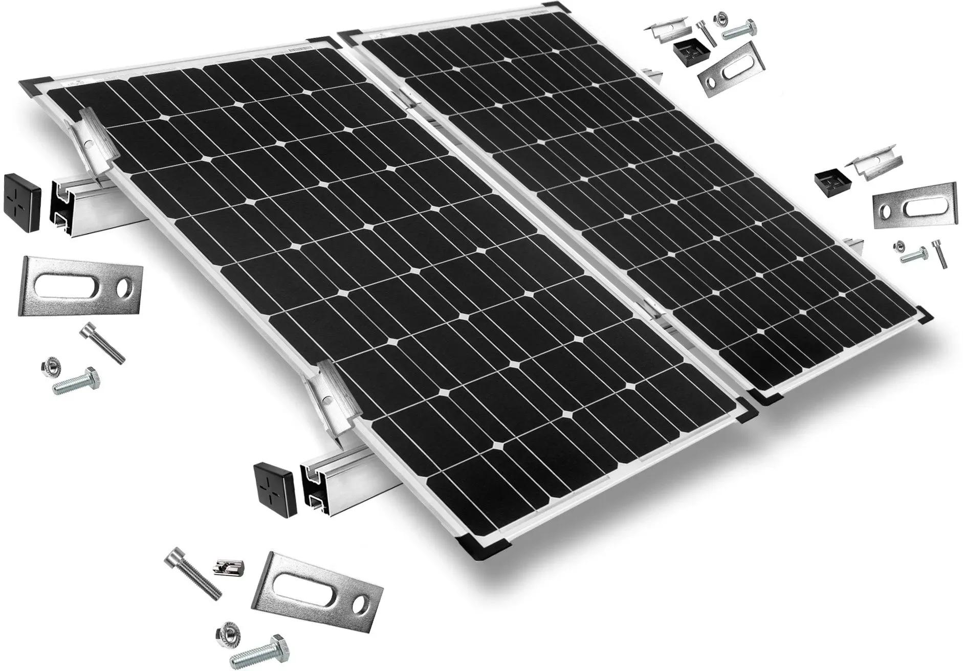 Befestigungskit mit Stockschrauben für Schrägdachmontage 2 Solarpanels Rahmenhöhe 30mm