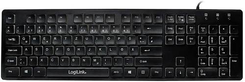 LogiLink ID0138 USB Tastatur Deutsch, QWERTZ Schwarz Beleuchtet