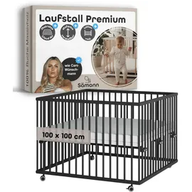 Sämann Laufgitter mit Matratze Cloud Air & Lattenrost | Black Edition | Premium | Gr.: 100x100 cm)