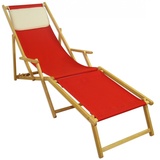 Erst-Holz Liegestuhl rot Fußablage Kissen Deckchair klappbar Sonnenliege Holz Gartenliege 10-308 N F KH