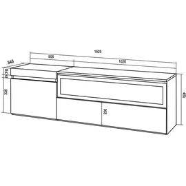 SKRAUT HOME Lowboard 150x45 cm Eiche/Schwarz Melamin