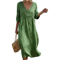 Generisch Sommerkleider Damen Midi Rockabilly Kleid Hemdblusenkleid Strandkleid Lang Wickelkleider Freizeitkleider Damen Sommer Blumenkleid Midikleid Elegant Hemdkleid Shirtkleid - L